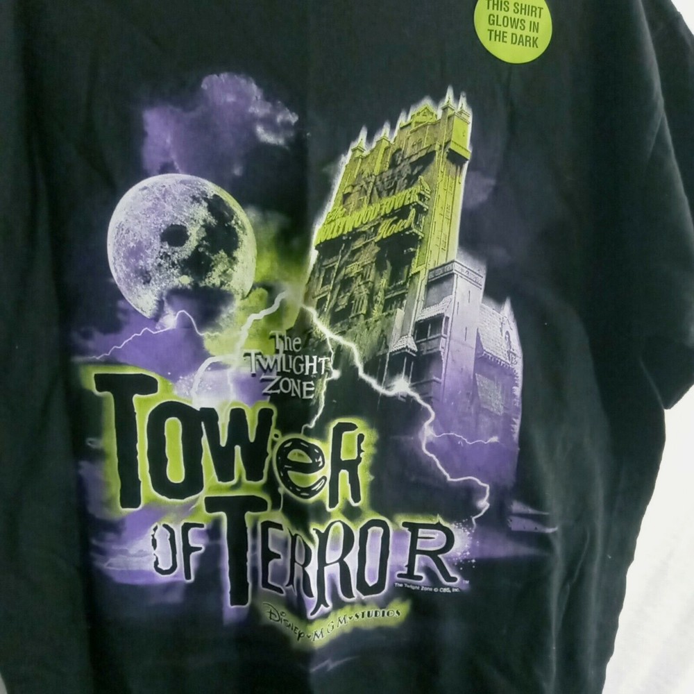 Vtg Tower Of Terror 90s Twilight Zone Disney Sz M Glow in Dark w/ Tag T-Shirt